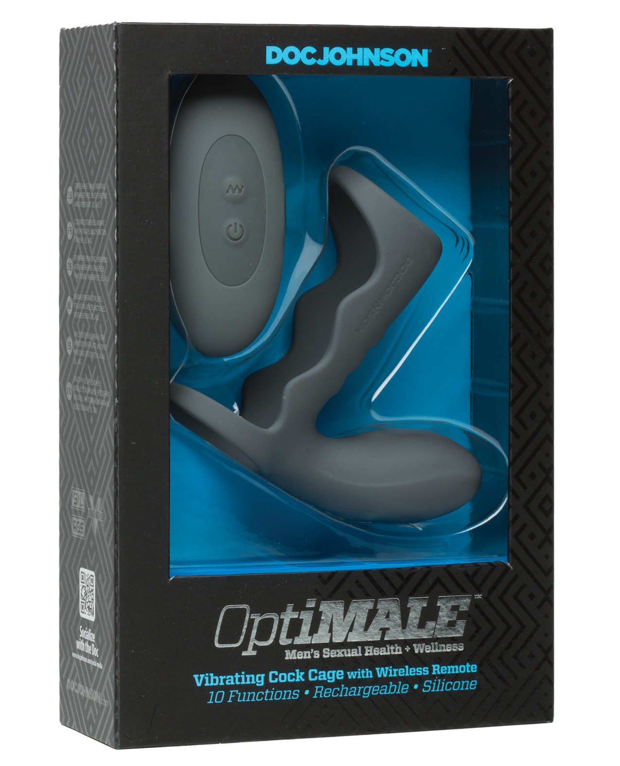 OptiMale Vibrating Cock Cage w/Wireless Remote - Slate