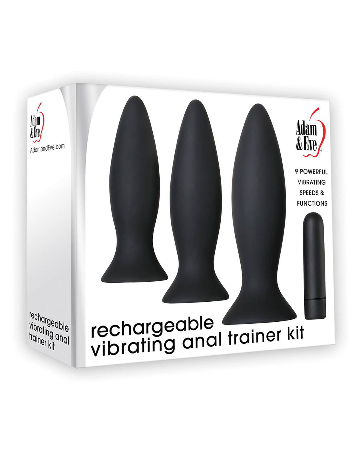 Adam & Eve Rechargeable Vibrating Anal Training Kit - Black - Caliente Adult